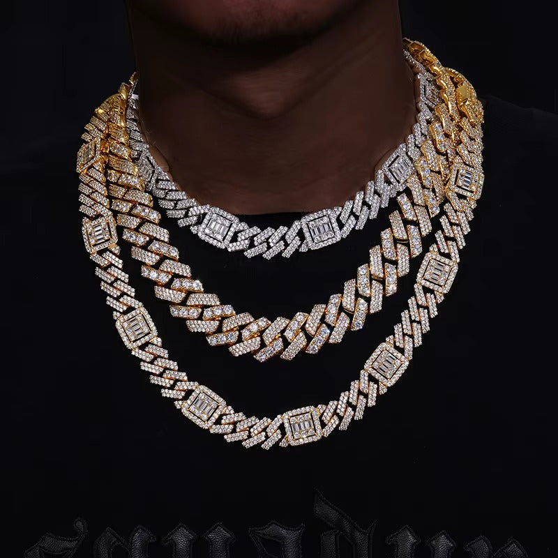 18MM S925 SILVER CUBAN LINK NECKLACE GOLD PLATED