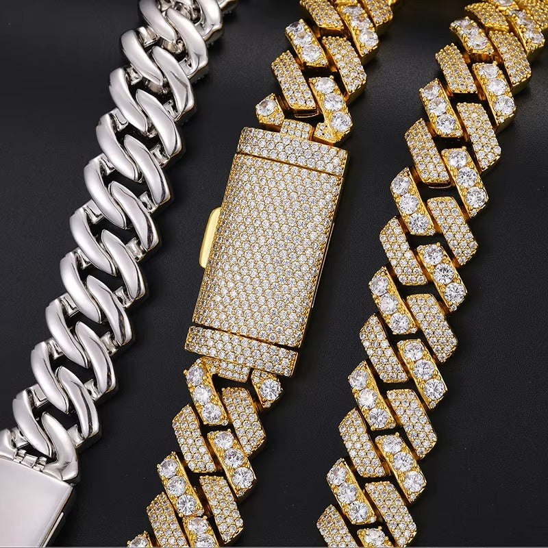 18MM S925 SILVER CUBAN LINK NECKLACE GOLD PLATED