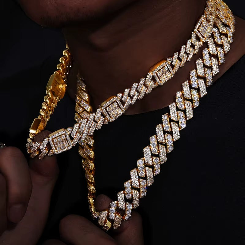 18MM S925 SILVER CUBAN LINK NECKLACE GOLD PLATED