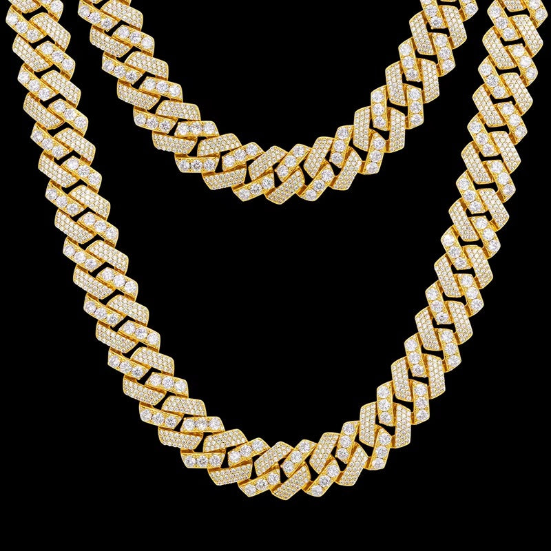 18MM S925 SILVER CUBAN LINK NECKLACE GOLD PLATED
